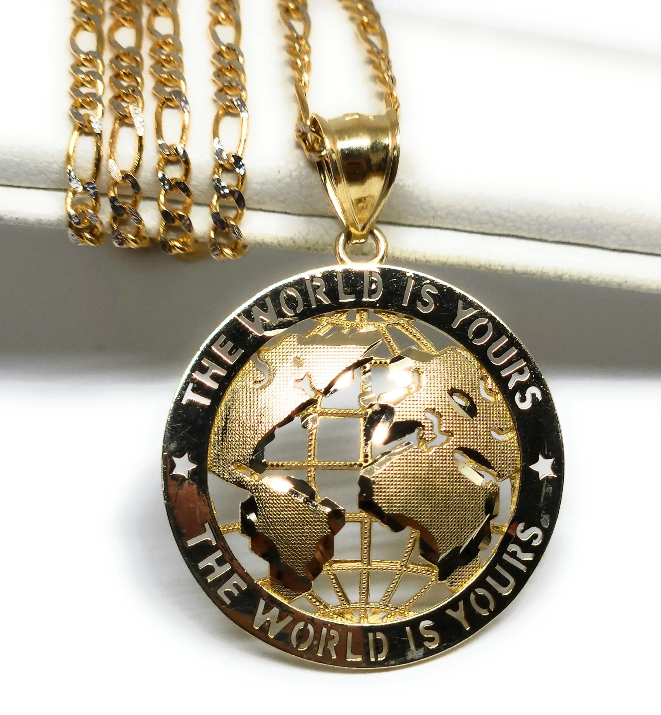 10k Solid Gold THE WORLD IS YOURS GLOBE WORLD Pendant Necklace (SM, MED)