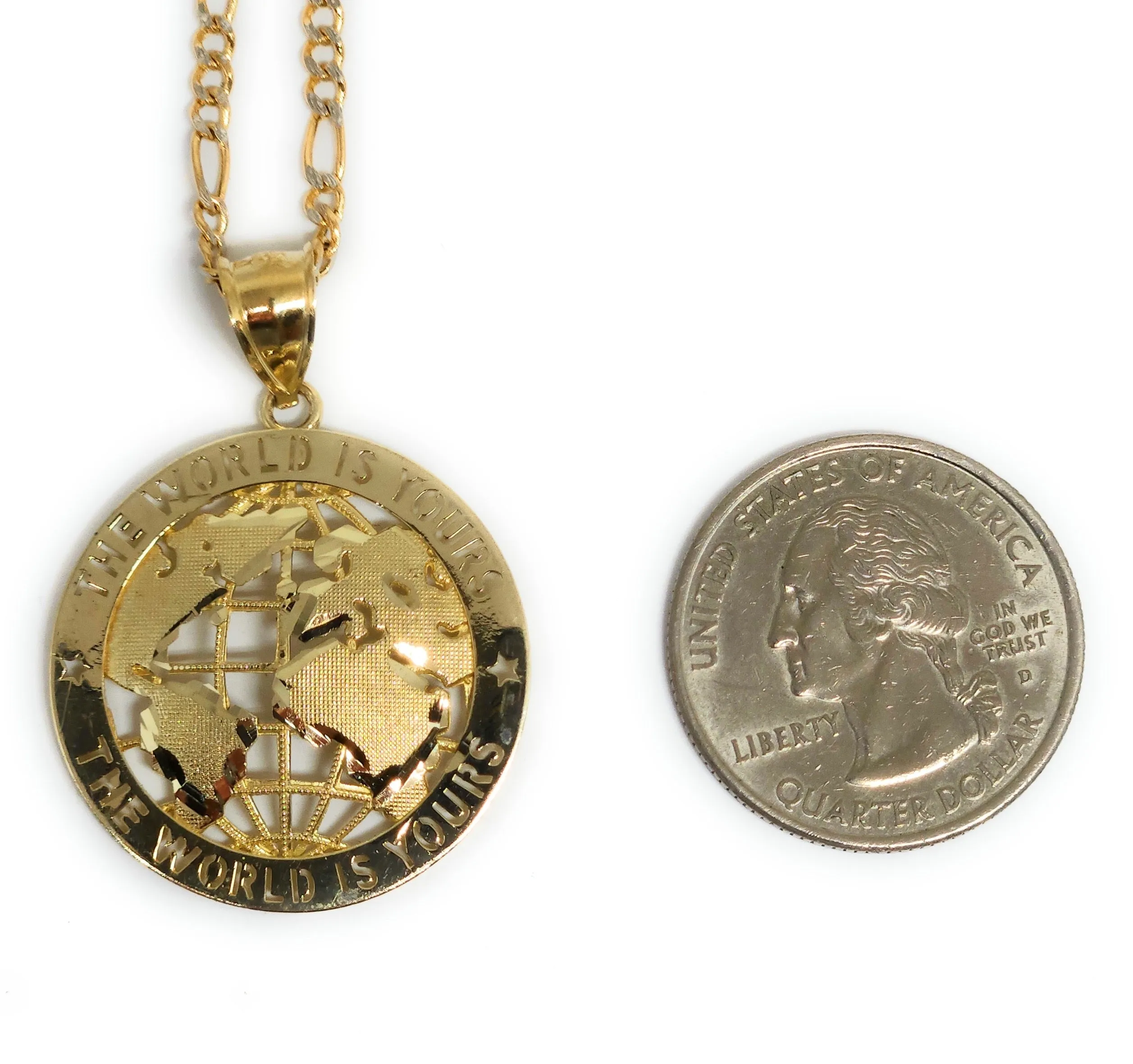 10k Solid Gold THE WORLD IS YOURS GLOBE WORLD Pendant Necklace (SM, MED)