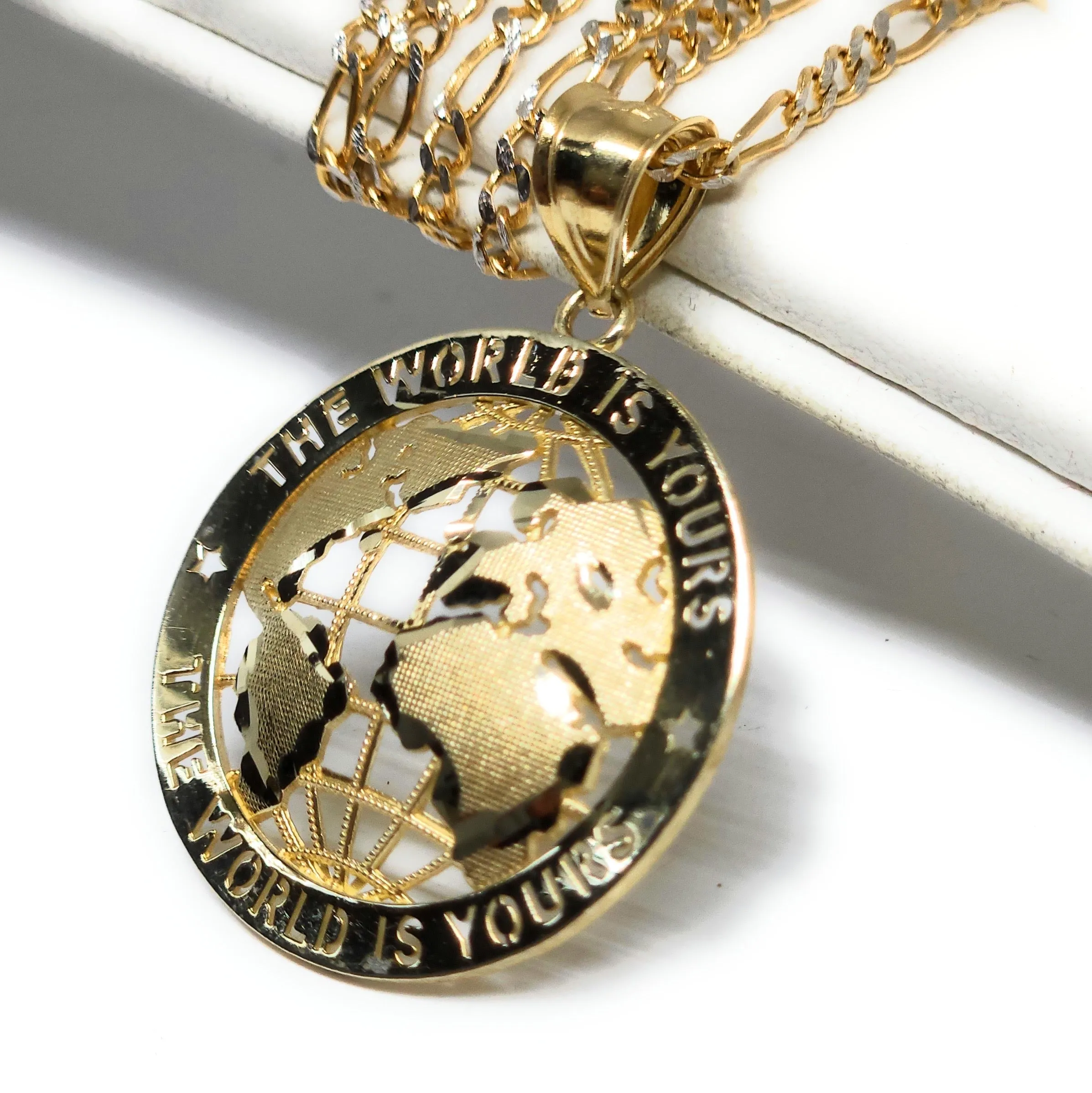 10k Solid Gold THE WORLD IS YOURS GLOBE WORLD Pendant Necklace (SM, MED)