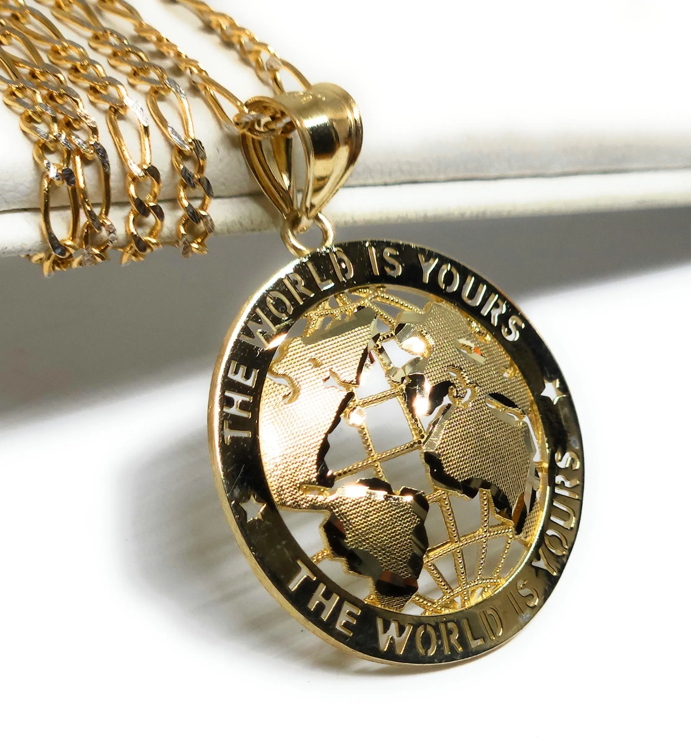 10k Solid Gold THE WORLD IS YOURS GLOBE WORLD Pendant Necklace (SM, MED)