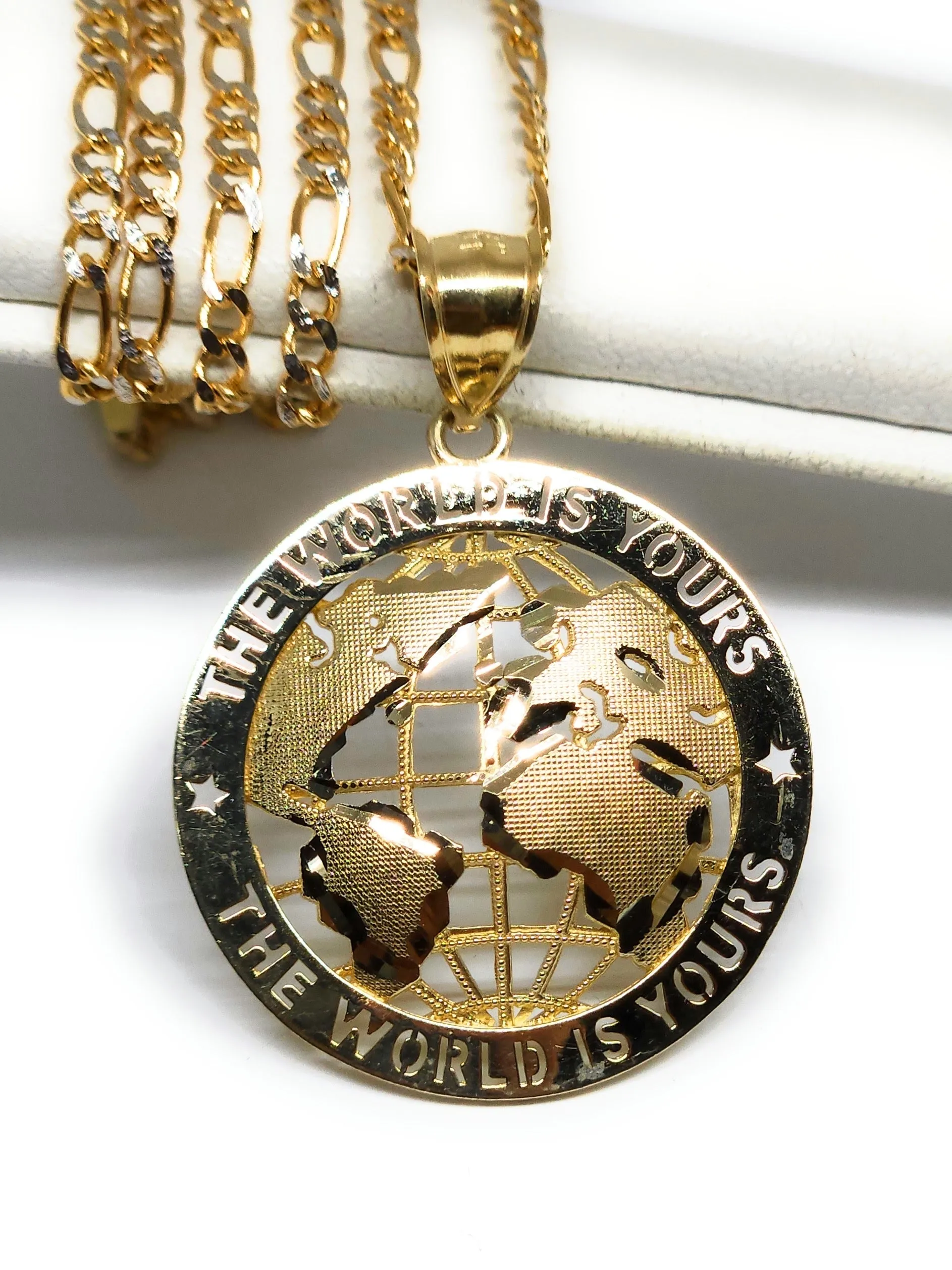 10k Solid Gold THE WORLD IS YOURS GLOBE WORLD Pendant Necklace (SM, MED)