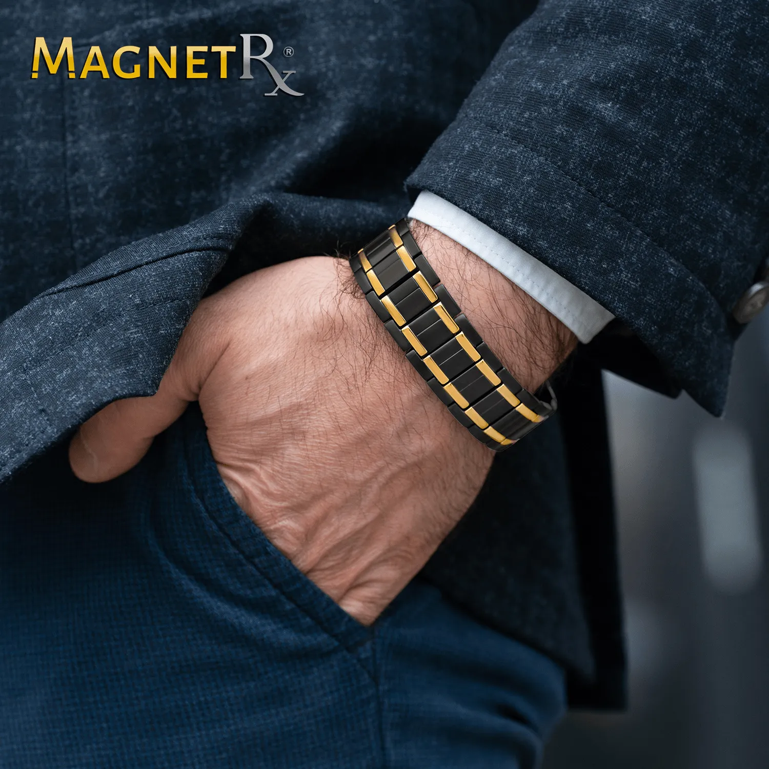 3x Strength Titanium Magnetic Bracelet for Men (Black & Gold)