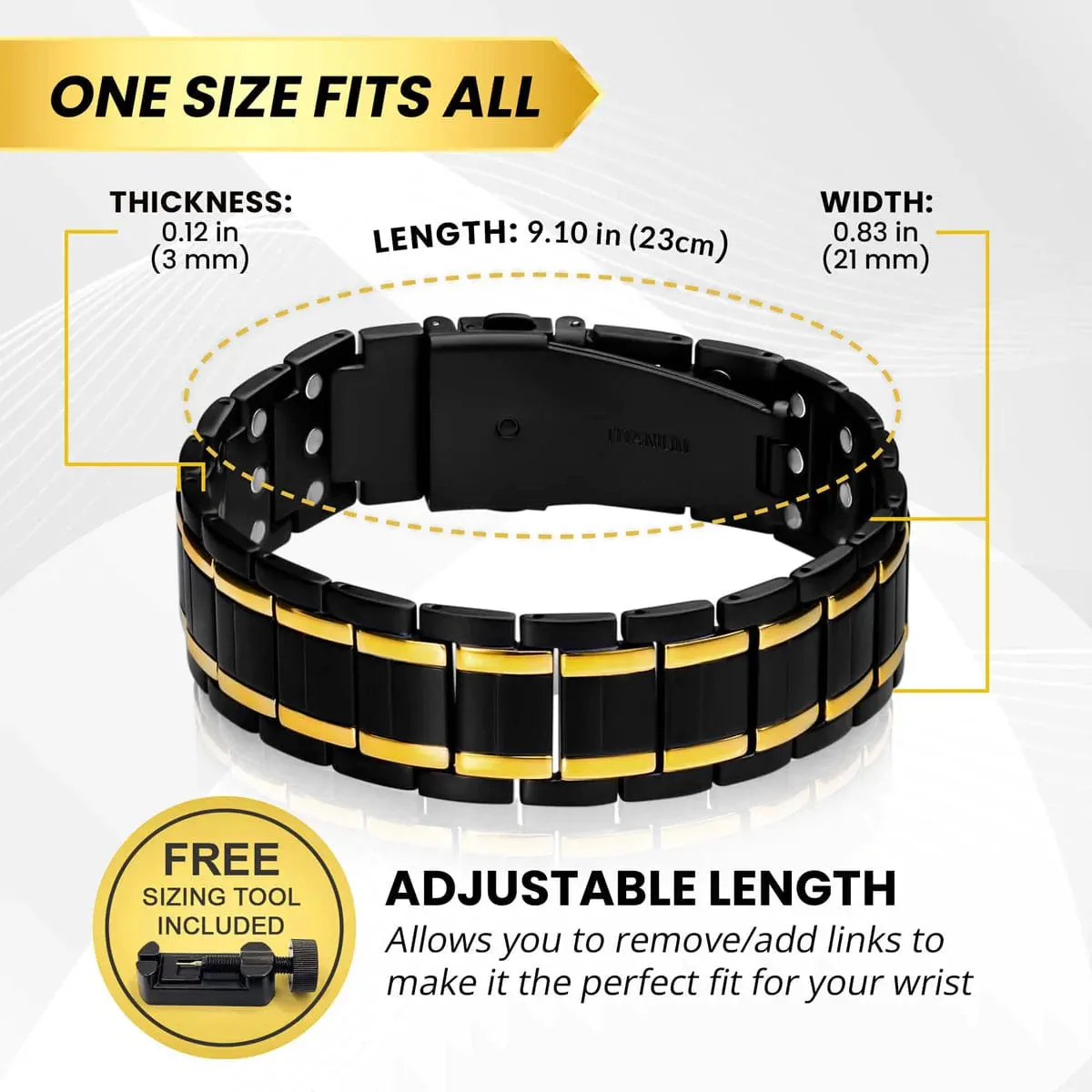 3x Strength Titanium Magnetic Bracelet for Men (Black & Gold)