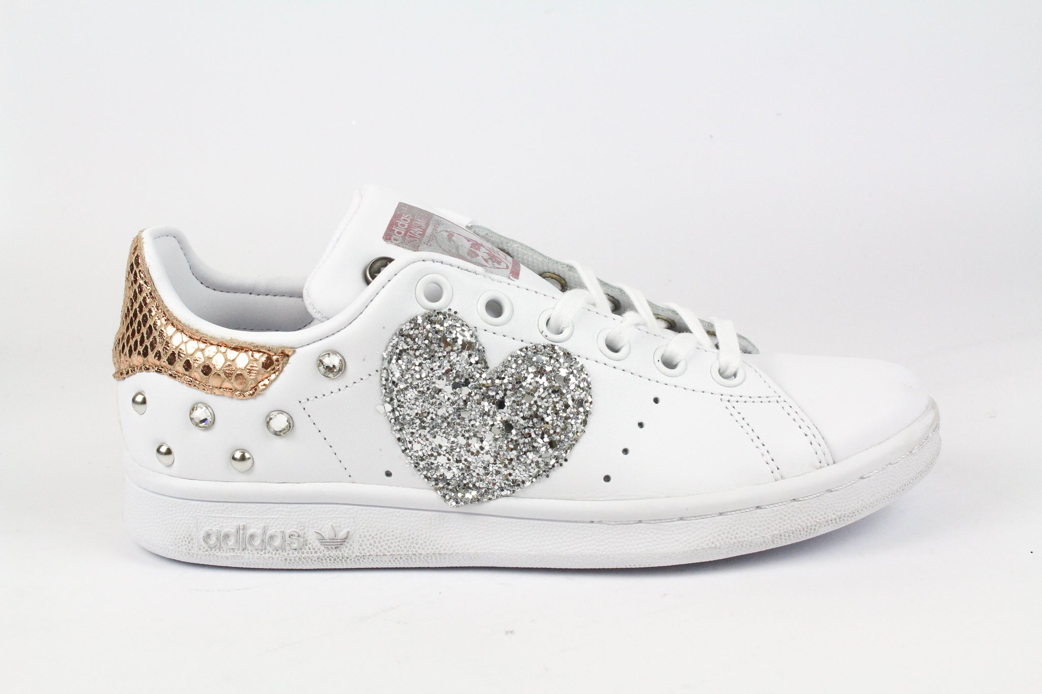 Adidas Stan Smith Cuore Glitter Silver Strass & Pitone Laminato