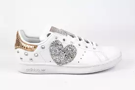 Adidas Stan Smith Cuore Glitter Silver Strass & Pitone Laminato