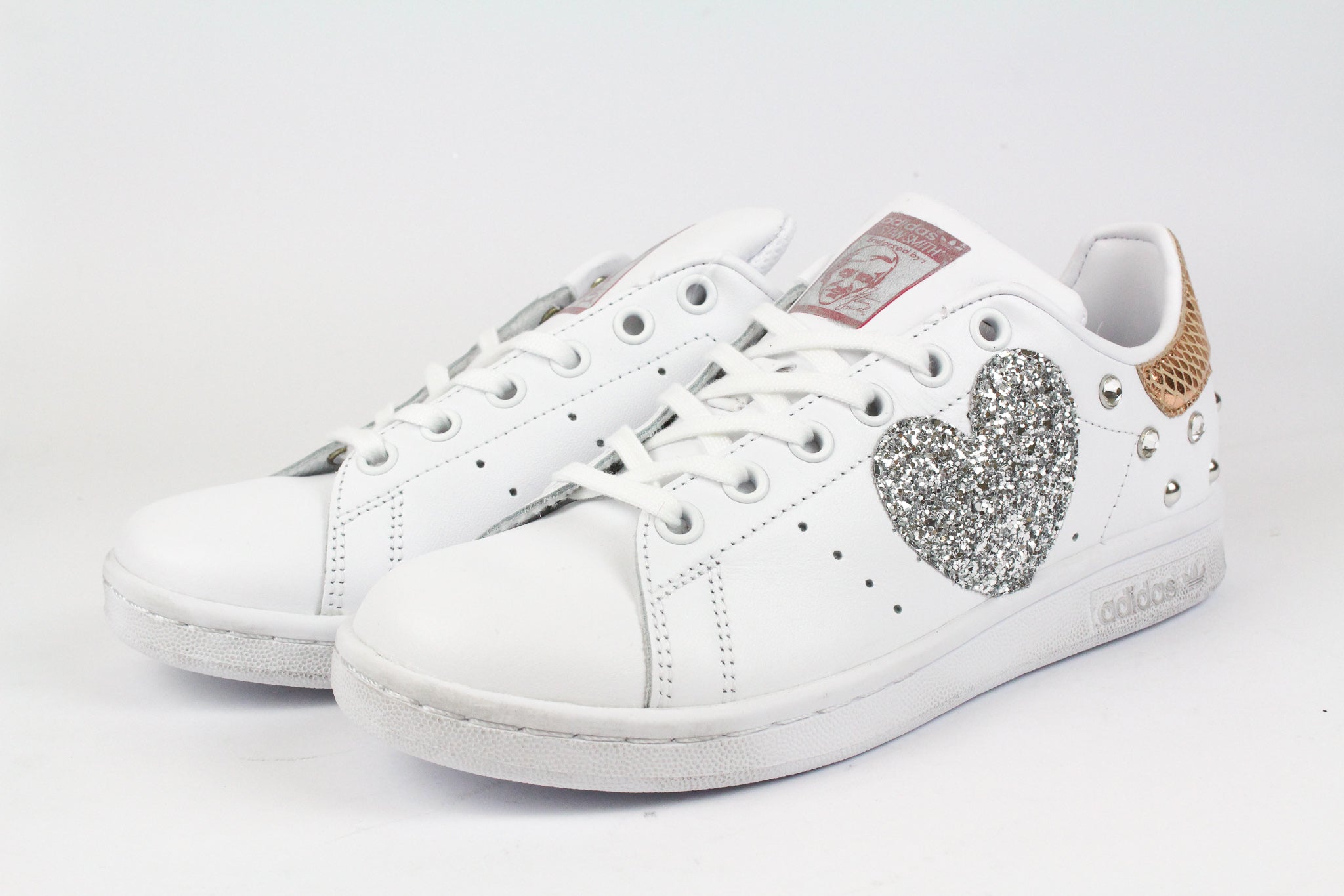 Adidas Stan Smith Cuore Glitter Silver Strass & Pitone Laminato