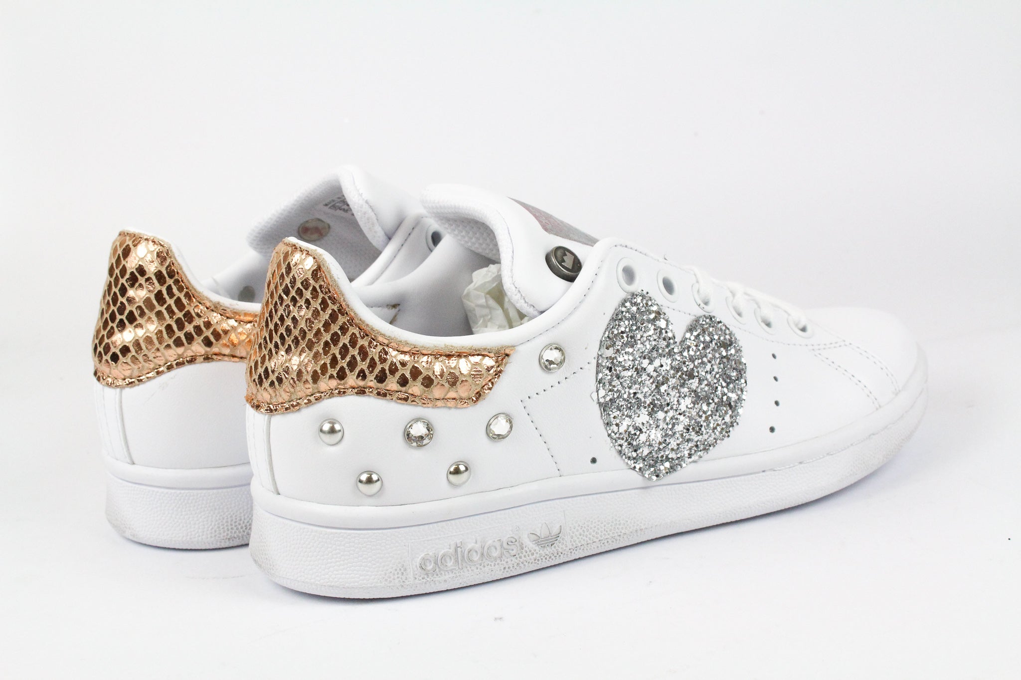 Adidas Stan Smith Cuore Glitter Silver Strass & Pitone Laminato