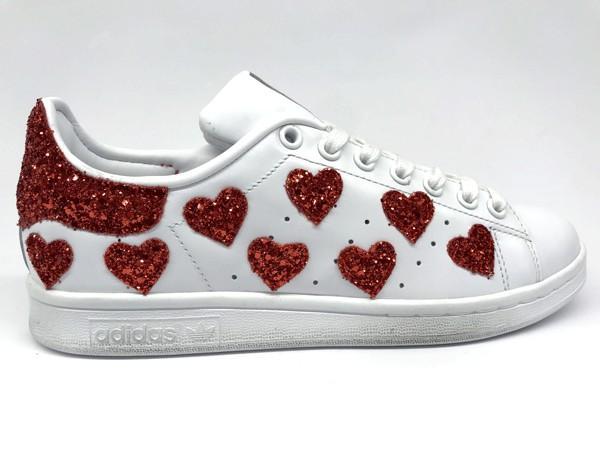 Adidas Stan Smith Cuoricini Red Glitter