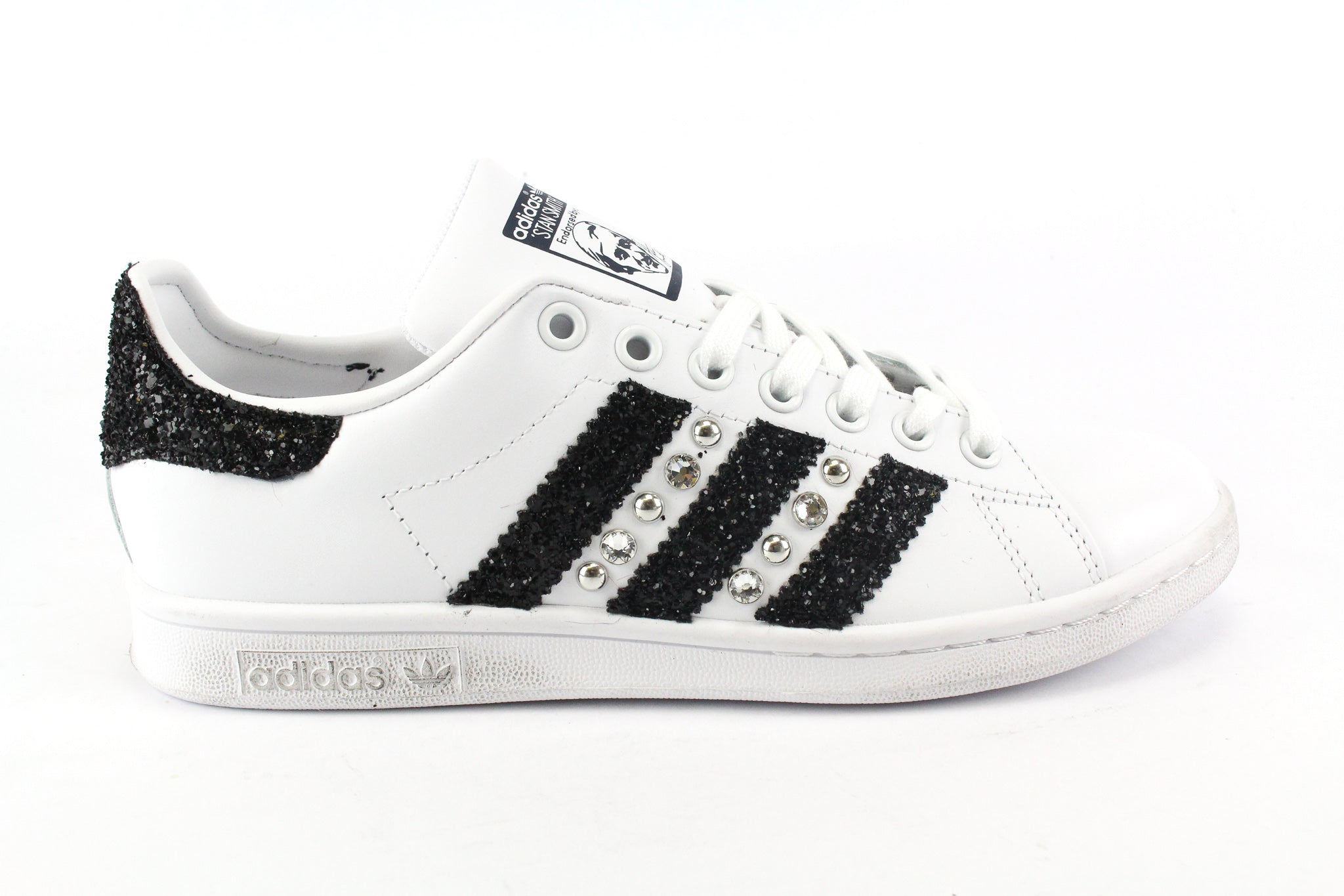 Adidas Stan Smith J Black Silver Glitter Borchie & Strass