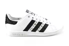 Adidas Stan Smith J Black Silver Glitter Borchie & Strass