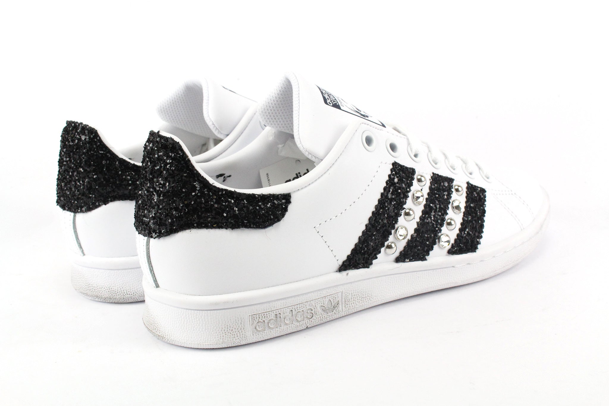 Adidas Stan Smith J Black Silver Glitter Borchie & Strass