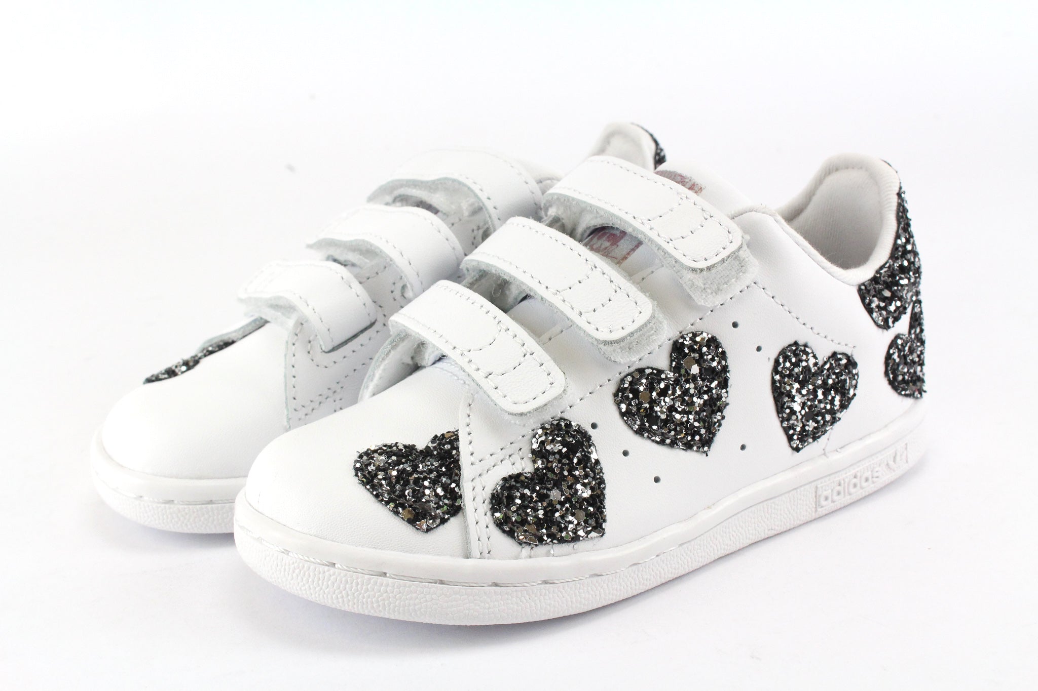 Adidas Stan Smith J Cuori Black Silver Glitter