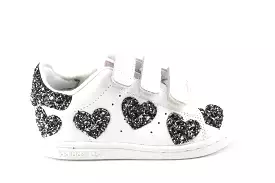 Adidas Stan Smith J Cuori Black Silver Glitter