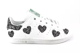 Adidas Stan Smith J Cuori Black Silver Glitter