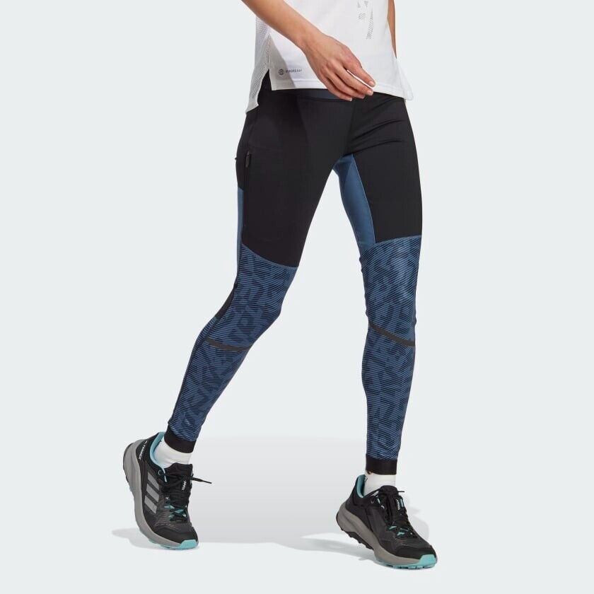 adidas Terrex Agravic Trail Running Tights Womens Black Blue Pocket