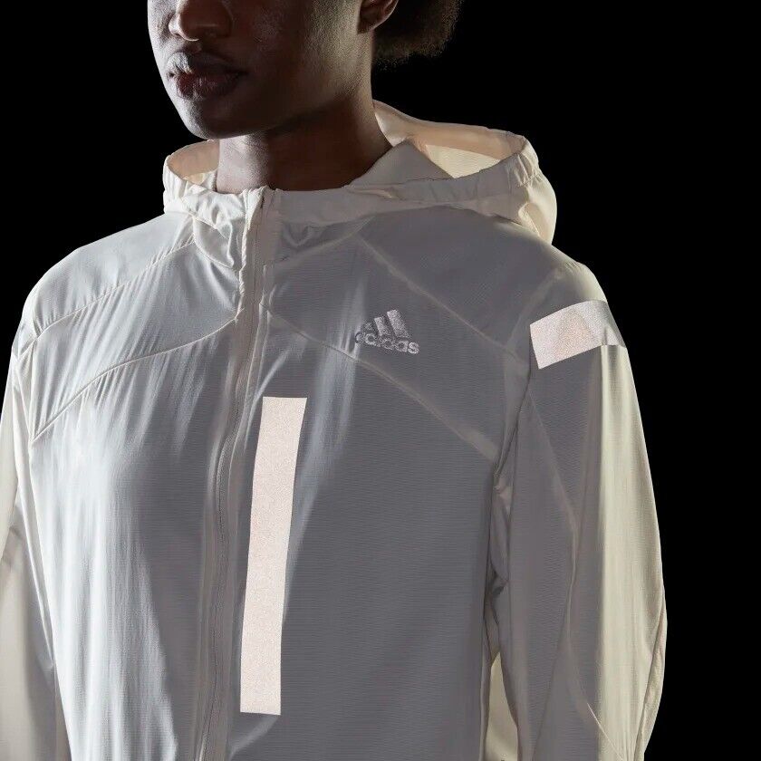 adidas Womens Running Jacket Marathon Hood Ladies Coat Off White Water Repellent