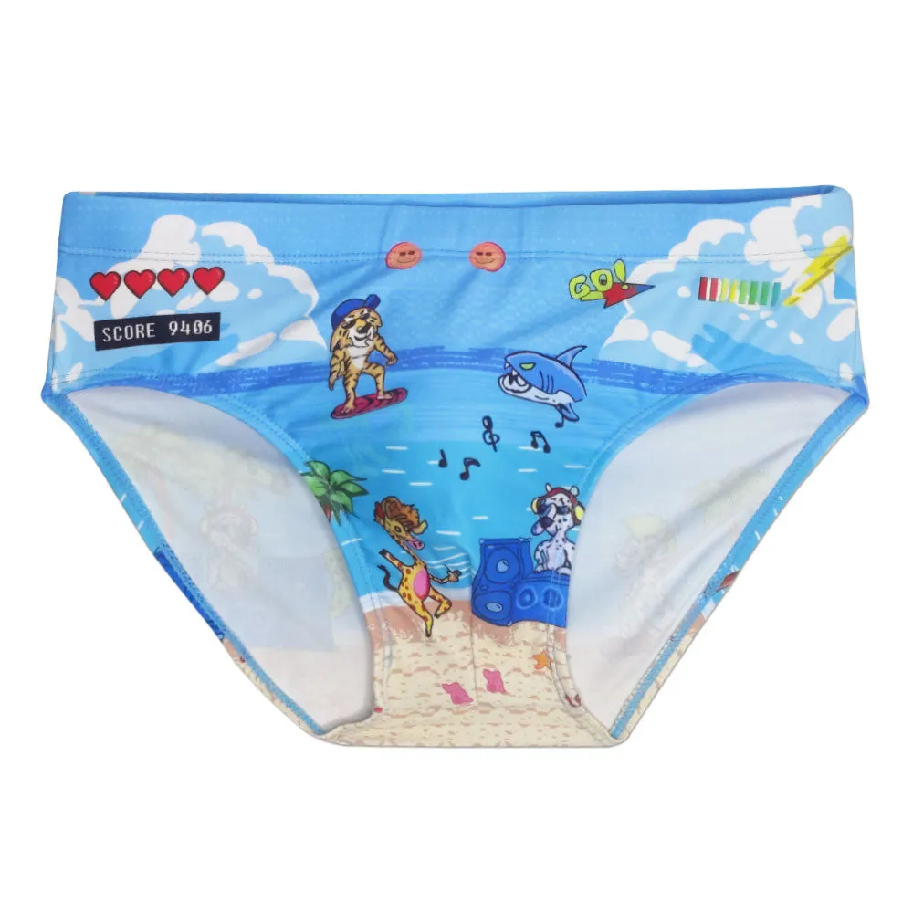 Animal Printed Pattern Sexy Low Waist Surfing Swimwear Briefs for Men