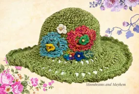 BEAUTIFUL MEADOW GREEN BLOSSOM CROCHET HAT