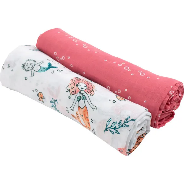 Bebe Au Lait Swaddle Blankets, Mermaid + Bubbles