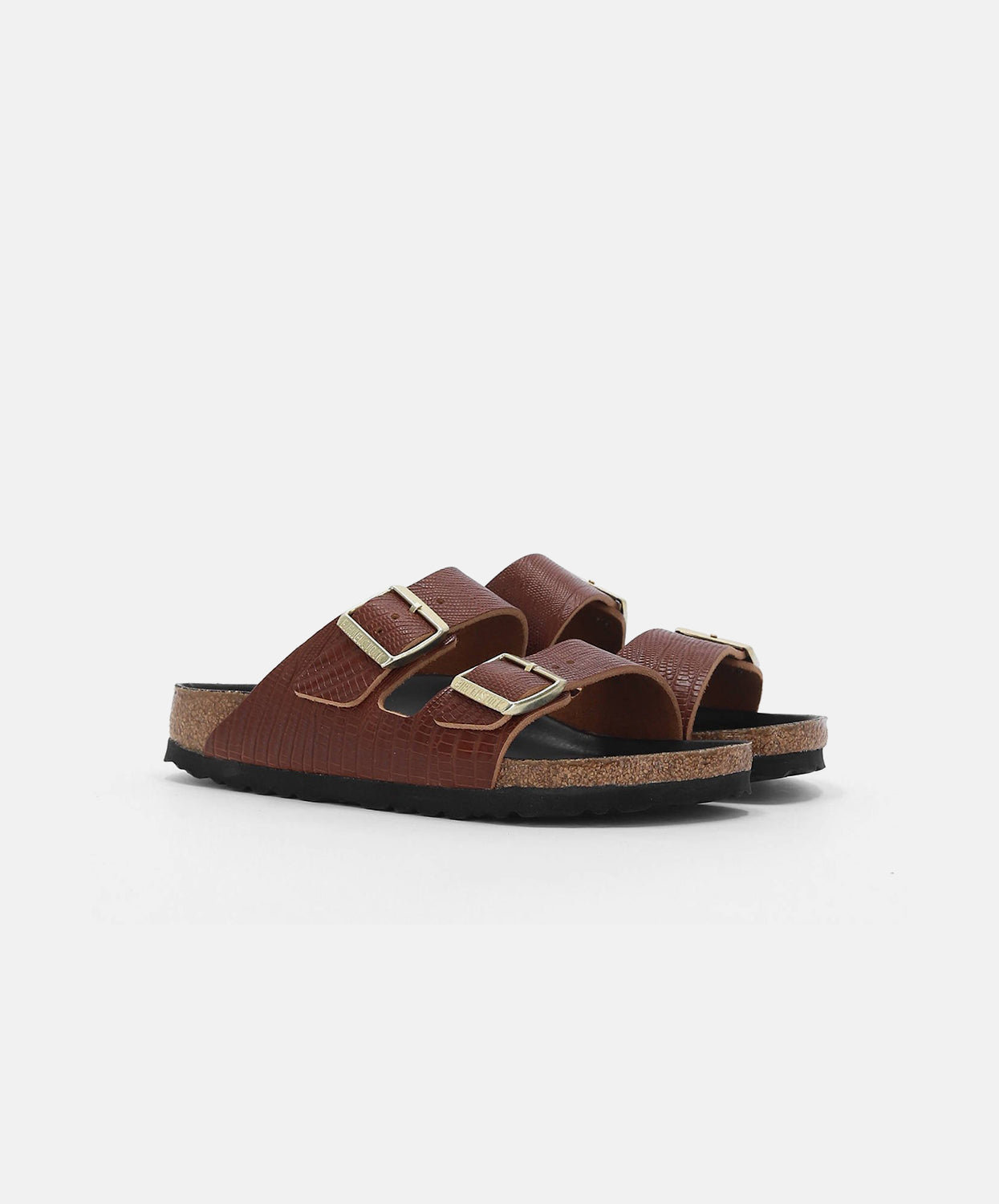 Birkenstock Arizona Embossed Smooth Leather Cognac Lizard Texture Sandals