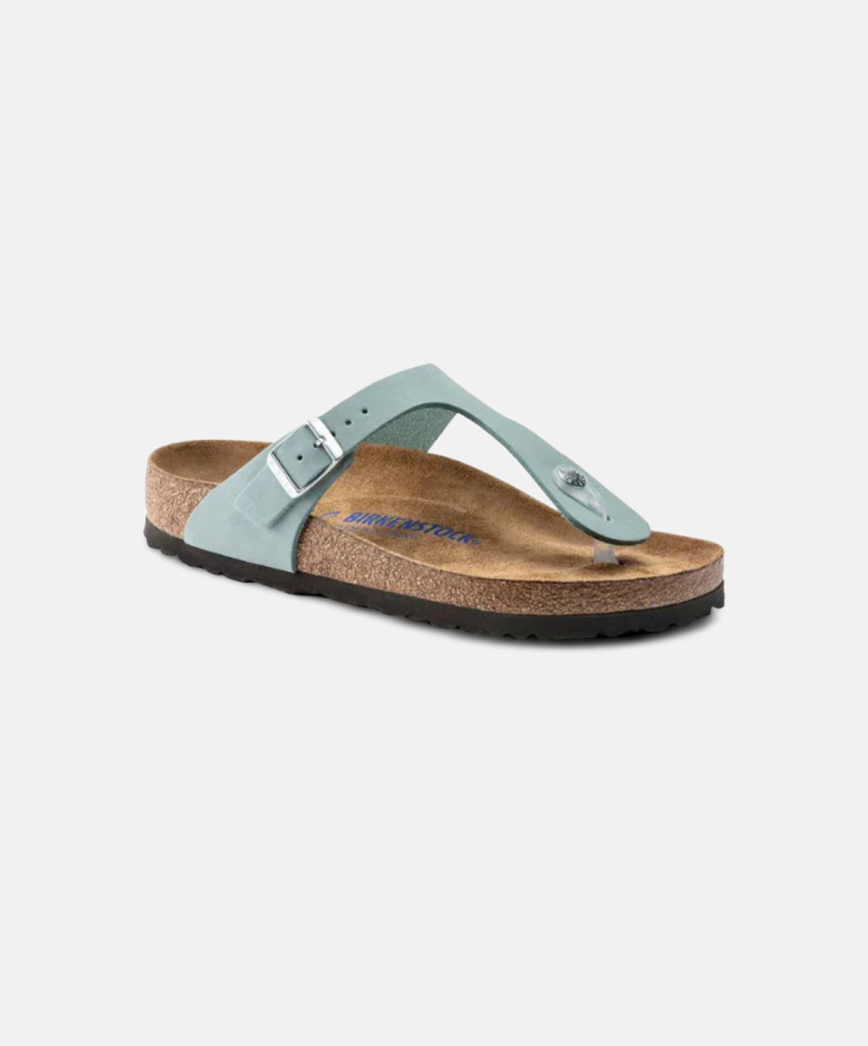 Birkenstock Gizeh Nubuck Leather Faded Aqua Soft Footbed Sandals