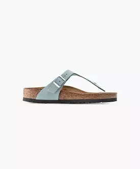 Birkenstock Gizeh Nubuck Leather Faded Aqua Soft Footbed Sandals