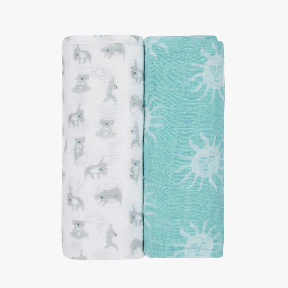 Blue & White Muslin Blankets (2 Pack)