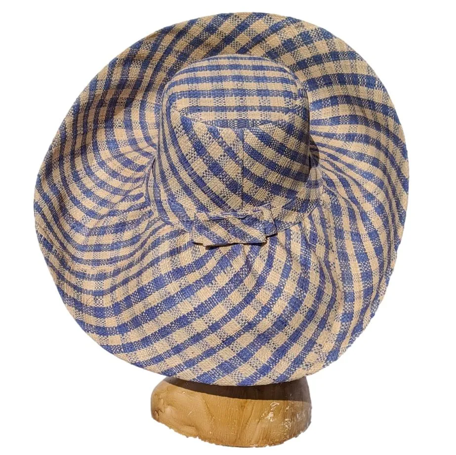 Blue Gingham Oversized Brim Raffia Hat | Shape able Hat For Women | Wide Brim | Soava