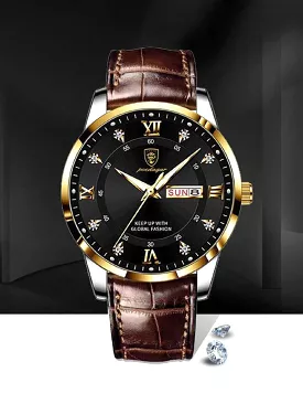 Brown PU Strap Fashionable Round Dial Quartz Watch S4740179