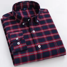 Casual Contrast Plaid Checkered Standard-fit Long Sleeve Shirt for Men