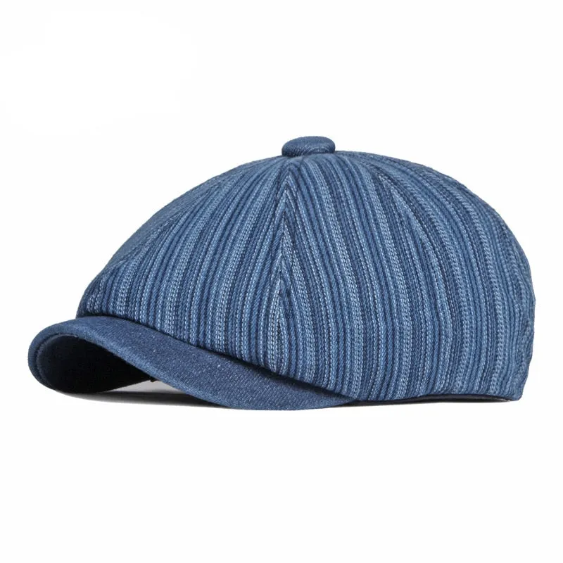 Casual Striped Pattern Curved Peak Sun Protection News Boy Cap for Men