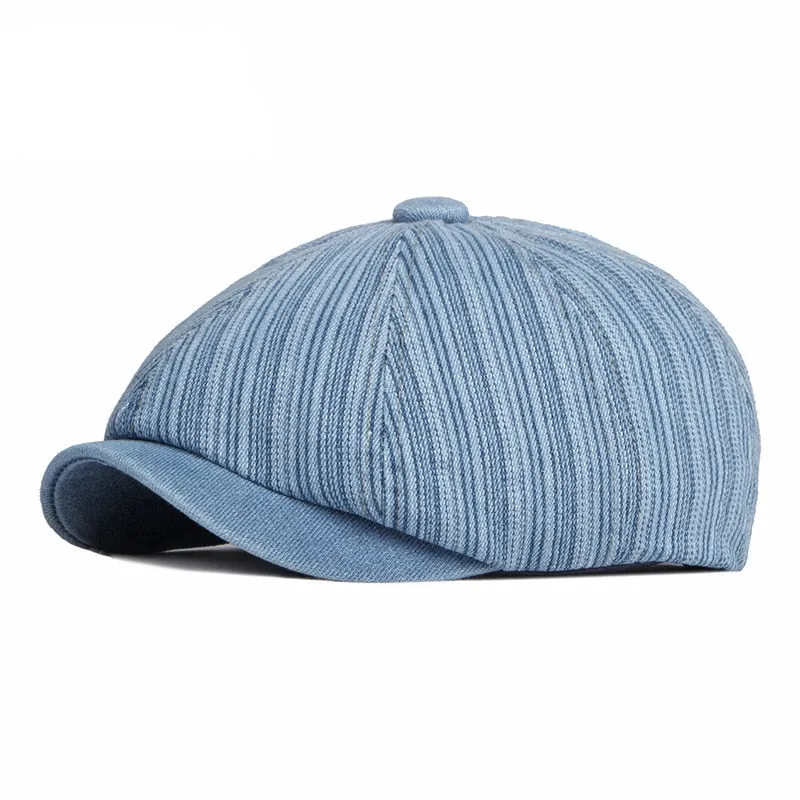 Casual Striped Pattern Curved Peak Sun Protection News Boy Cap for Men