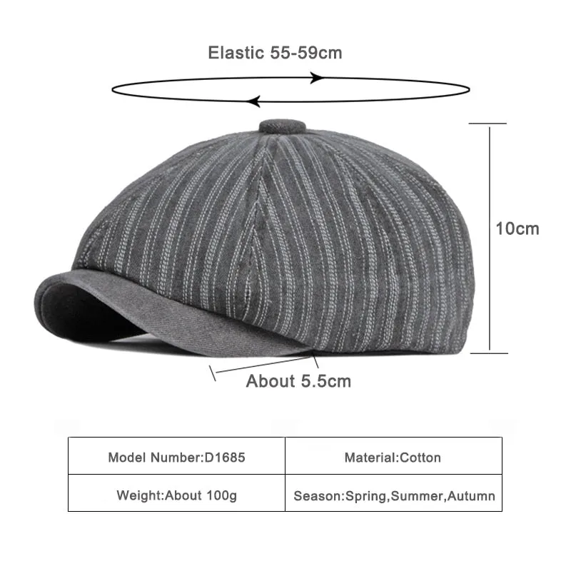 Casual Striped Pattern Curved Peak Sun Protection News Boy Cap for Men