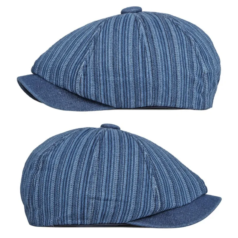 Casual Striped Pattern Curved Peak Sun Protection News Boy Cap for Men