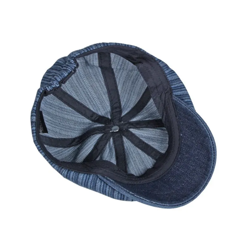 Casual Striped Pattern Curved Peak Sun Protection News Boy Cap for Men