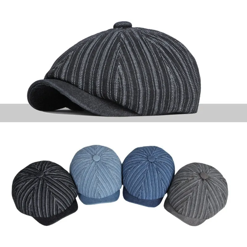 Casual Striped Pattern Curved Peak Sun Protection News Boy Cap for Men