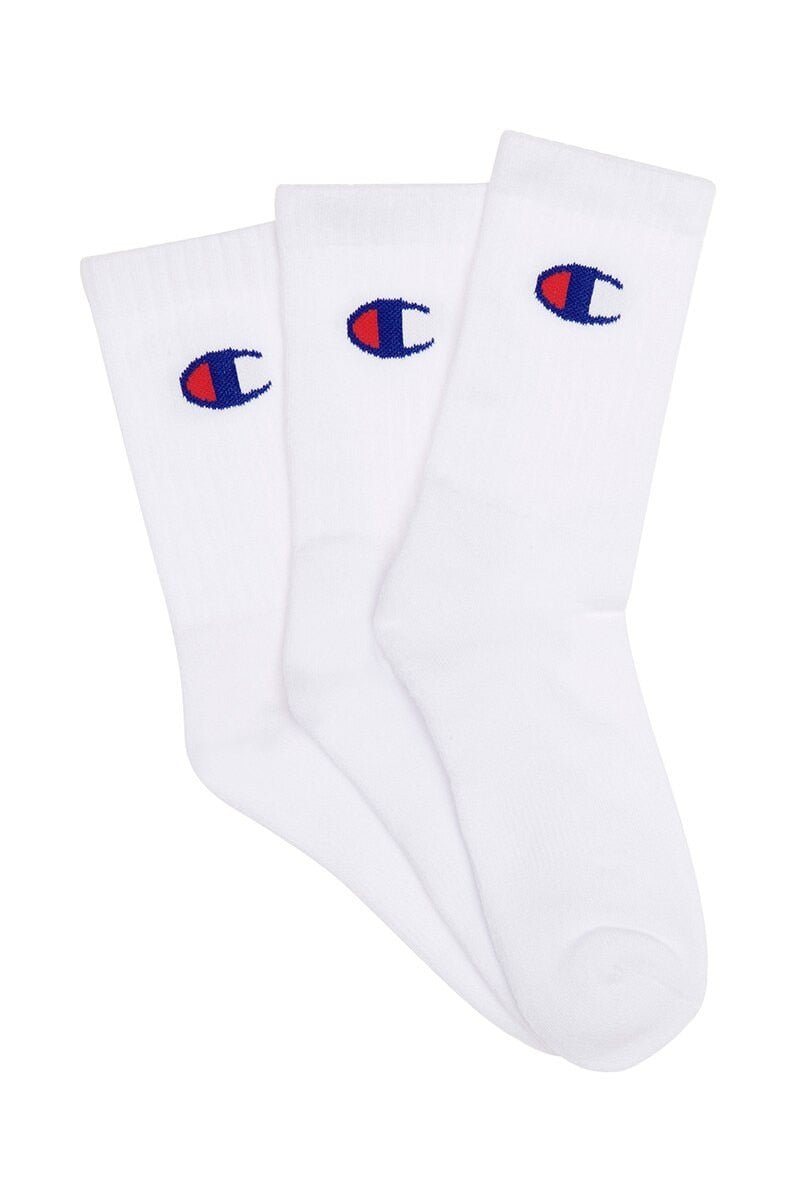 CHAMPION LOGO SPORT CREW 3PK WHITE SOCKS