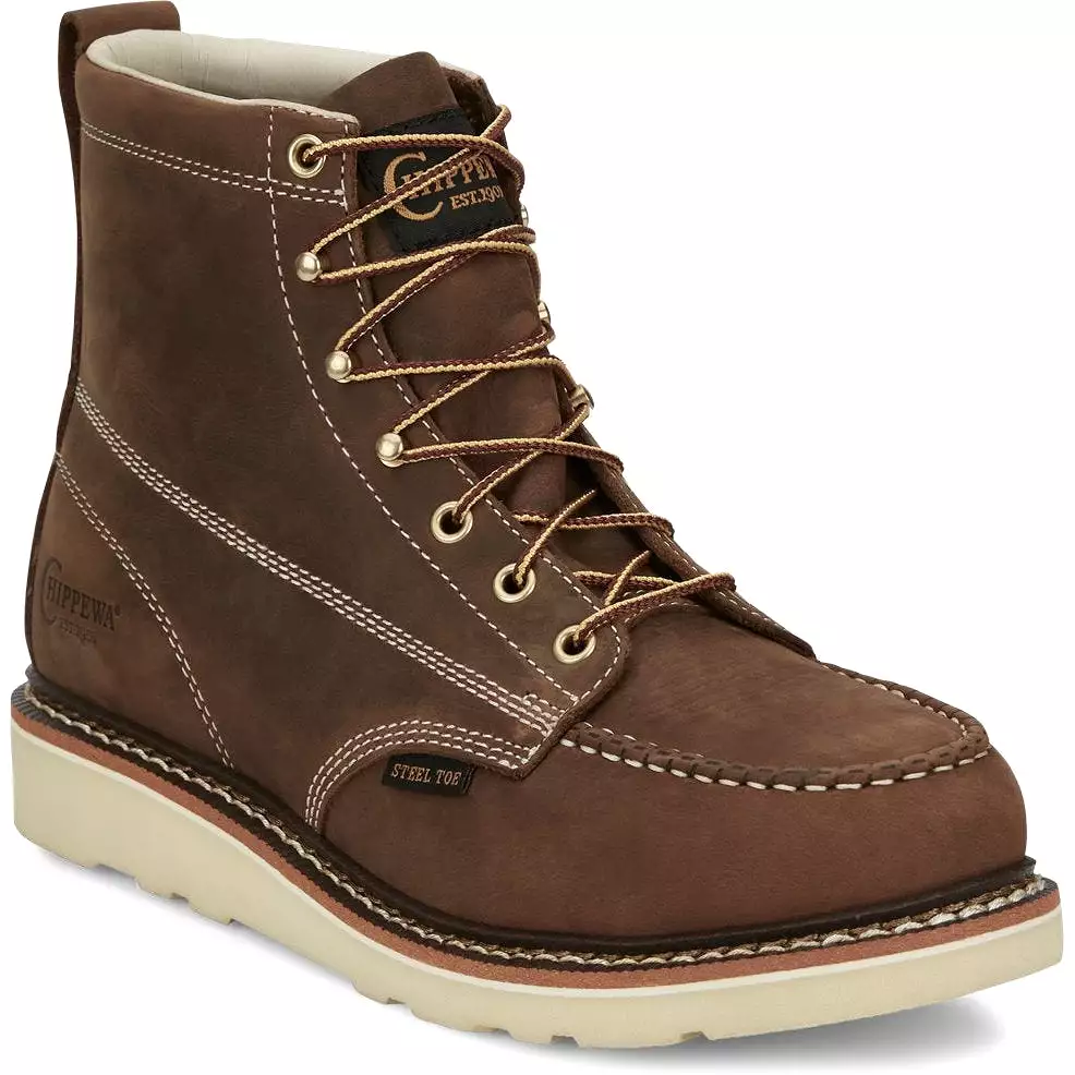 Chippewa Men's Edge Walker 6 Steel Toe Lace Up Work Boot -Brown- ED5321