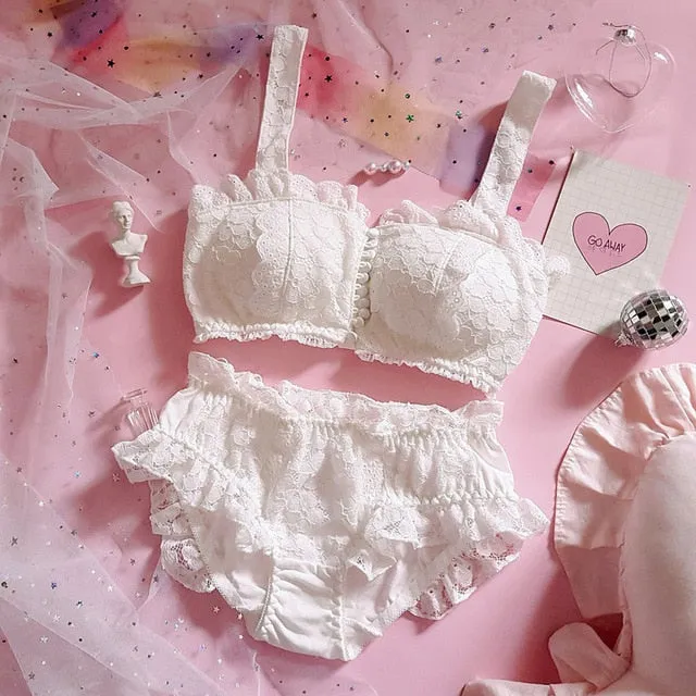 Cotton Lace Vintage Aesthetic 2-piece Kawaii Princess Lolita Nymphet Lingerie Set