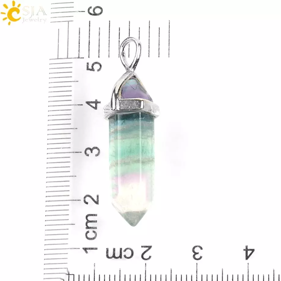 CSJA Fluorite Necklaces Crystal Pendants Suspension Natural Gem Stone Quartz Bullet Hexagonal Pendulum Reiki Chakra pendulo E546