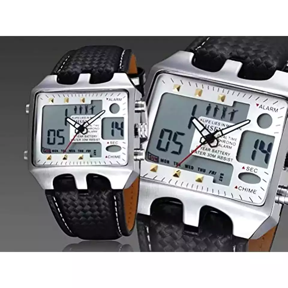 Double Time Big Face Analog Digital Alarm Day Date LED Mens Quartz Sports Watch X796230