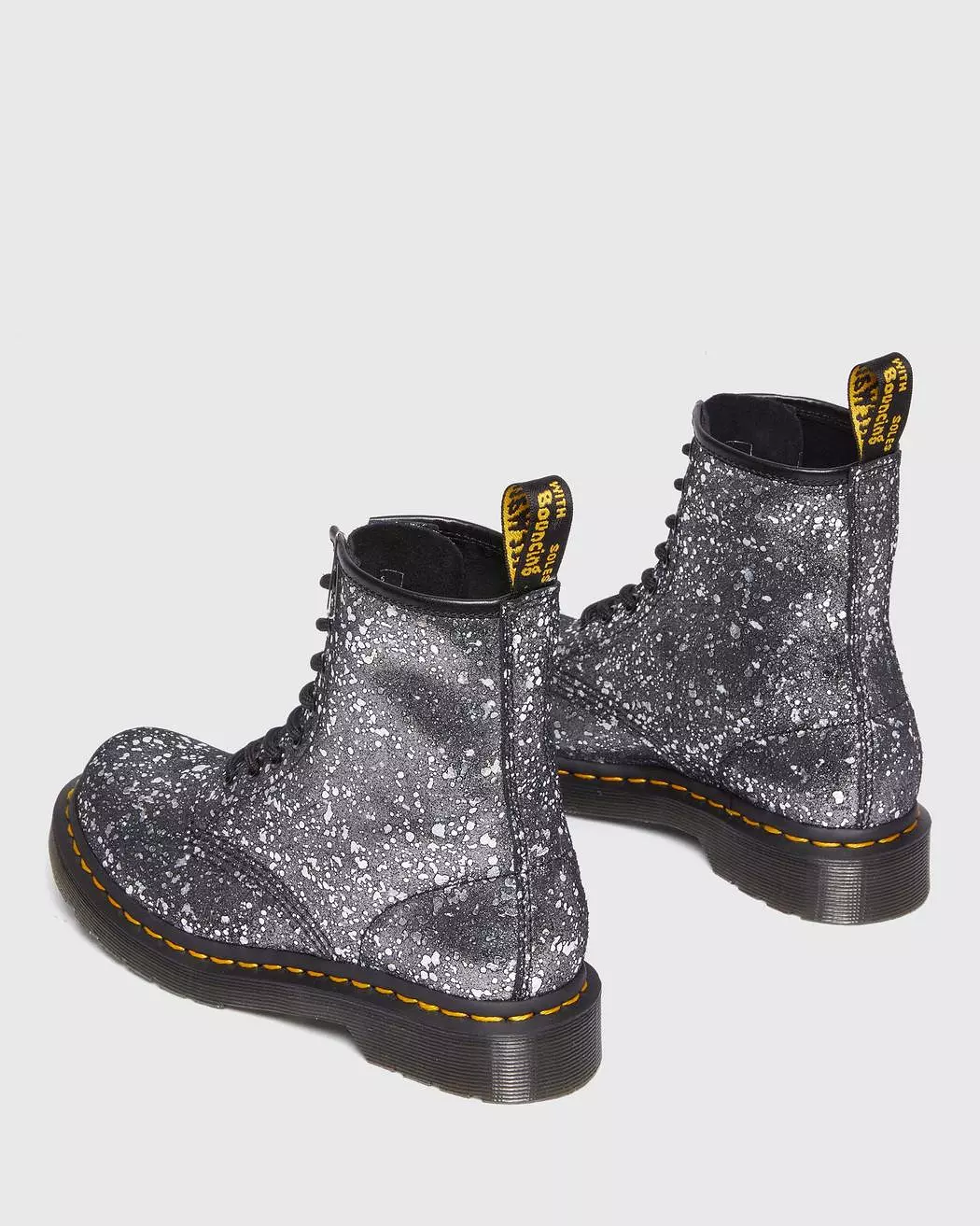 Dr Martens UNISEX 1460 METALLIC SPLATTER SUEDE LACE UP BOOTS (Black Metalic Paint Splatter)