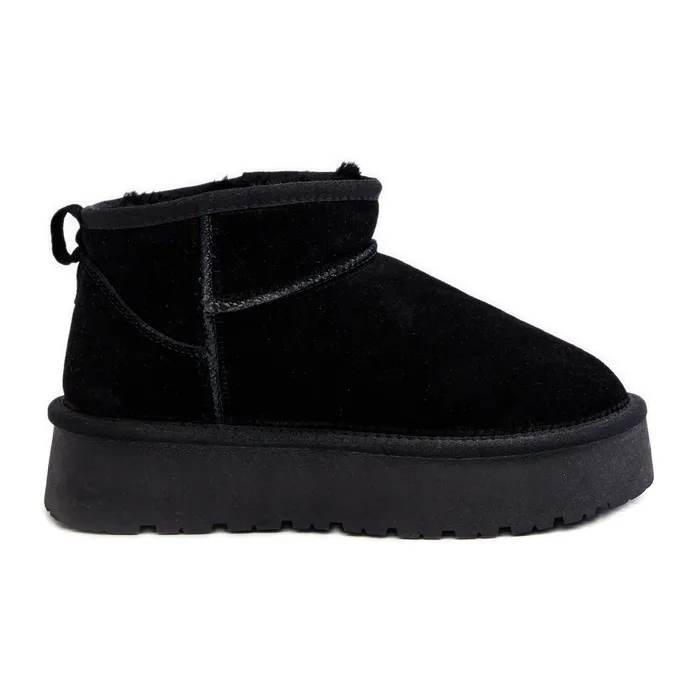 Fashionable Suede Low Snow Boots Black Nucca