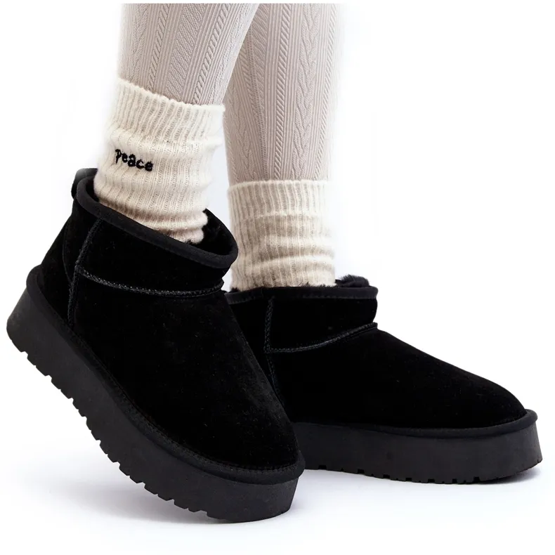 Fashionable Suede Low Snow Boots Black Nucca