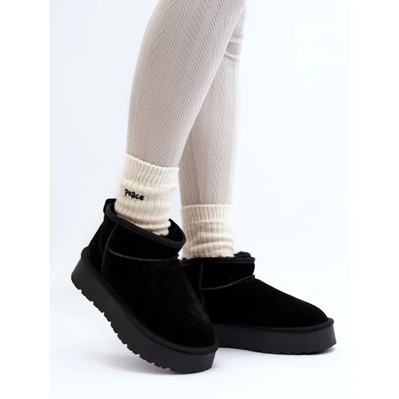 Fashionable Suede Low Snow Boots Black Nucca