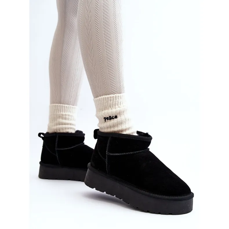 Fashionable Suede Low Snow Boots Black Nucca