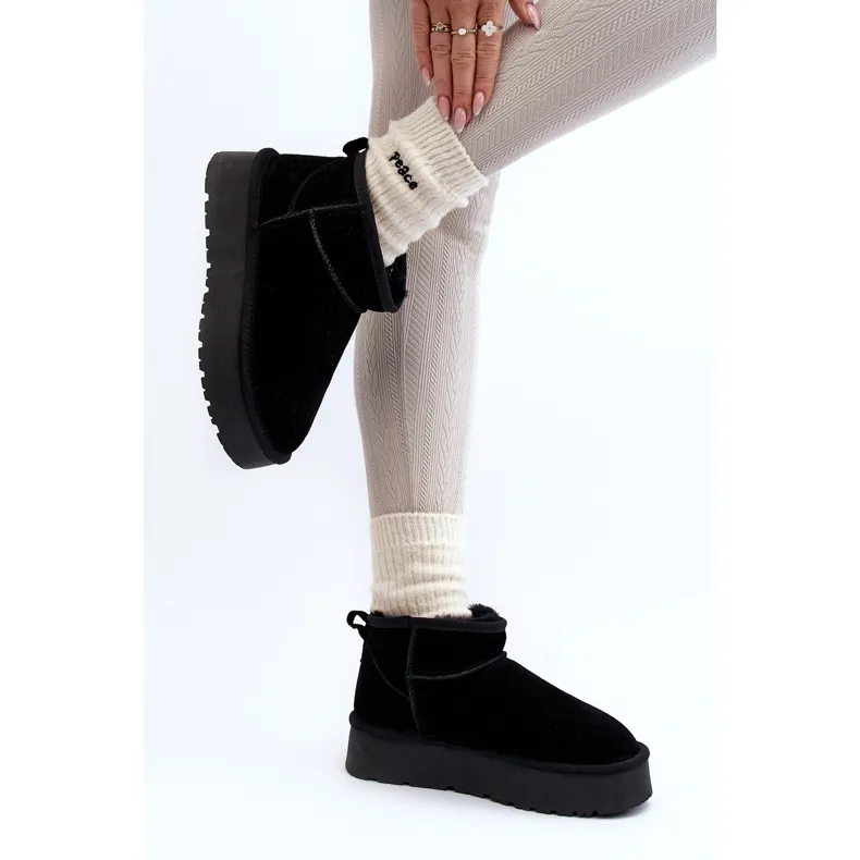 Fashionable Suede Low Snow Boots Black Nucca