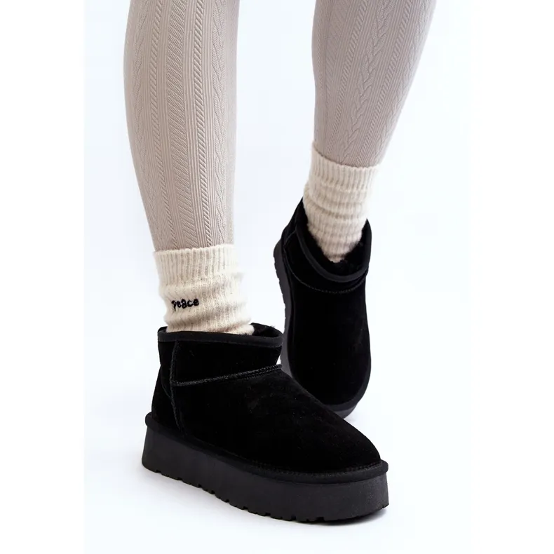 Fashionable Suede Low Snow Boots Black Nucca