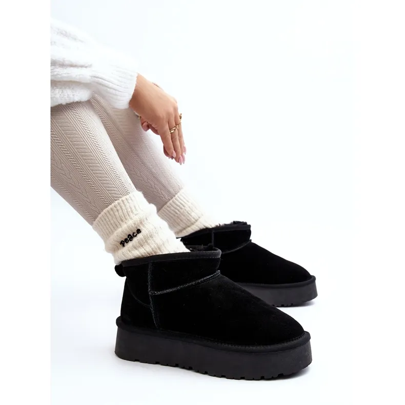 Fashionable Suede Low Snow Boots Black Nucca