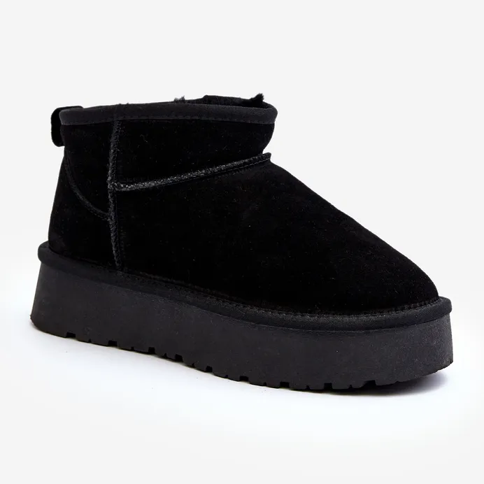 Fashionable Suede Low Snow Boots Black Nucca